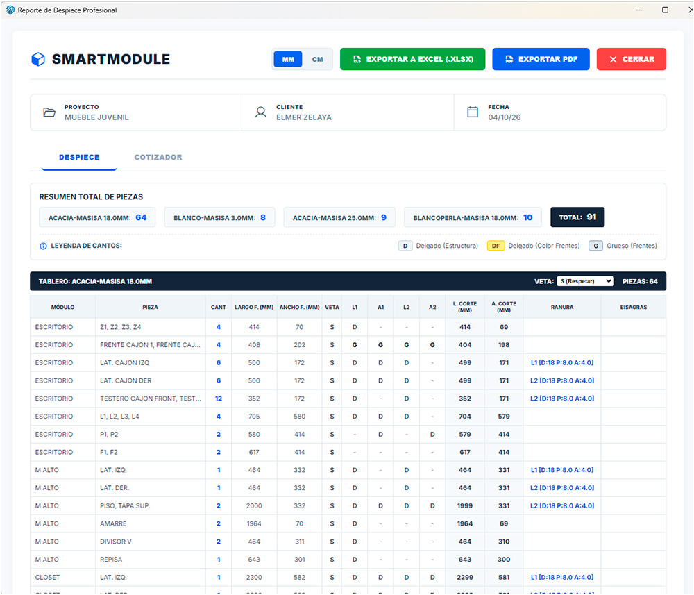 Reporte de Despiece en SmartModule
